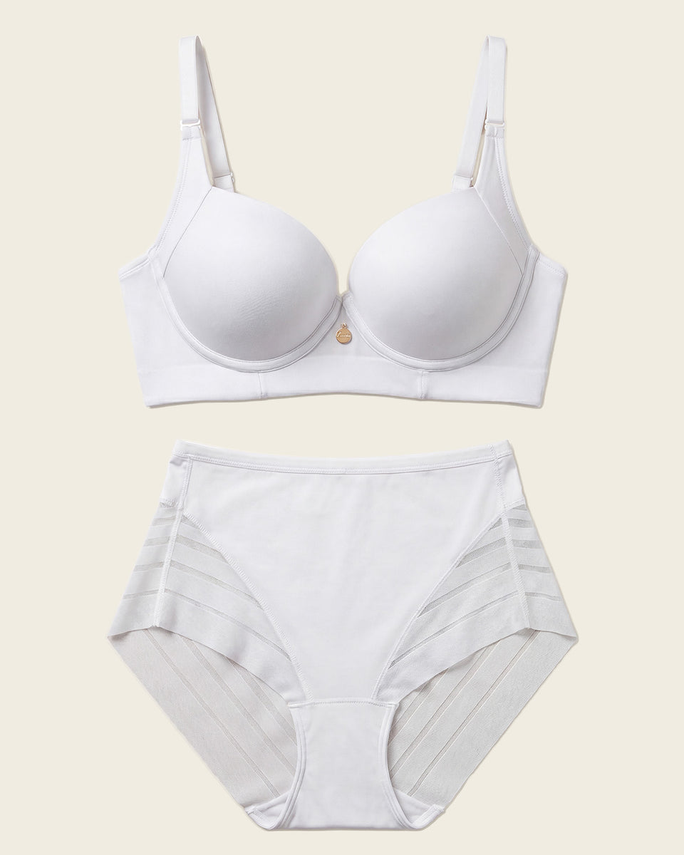 High Profile Bra + Stripe Undetectable Panty en White