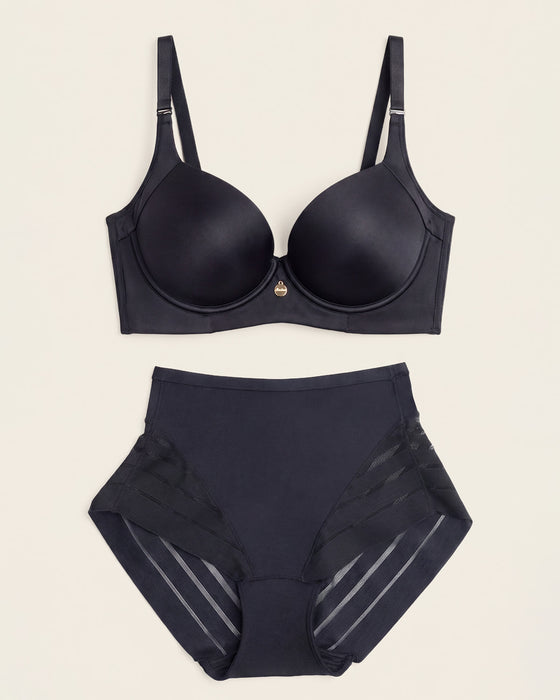 High Profile Bra + Stripe Undetectable Panty in Black