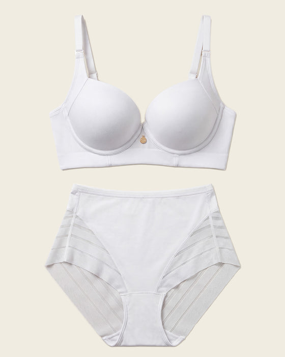 High Profile Bra + Stripe Undetectable Panty en White