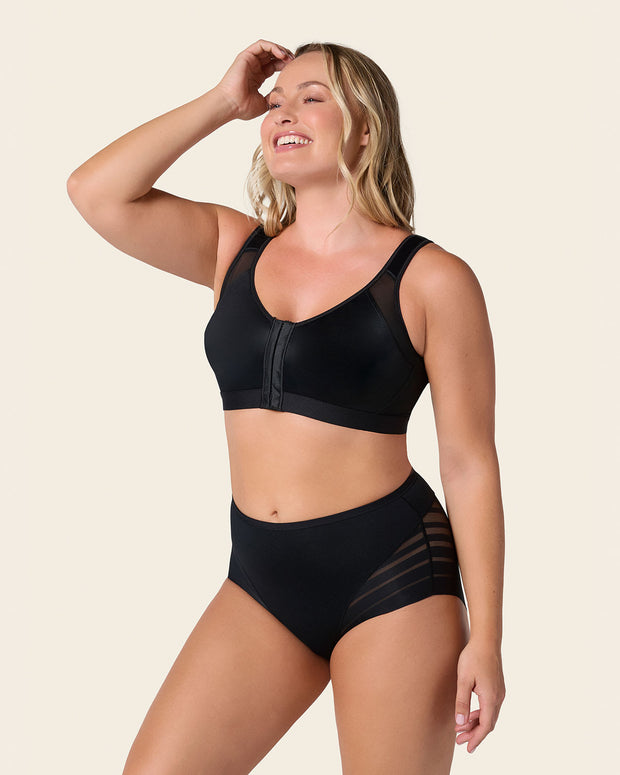 Braga faja clásica con control moderado de abdomen y bandas en tul#color_700-negro