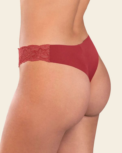 Tanga invisible con toques de encaje en cintura#color_391-rojo-coral