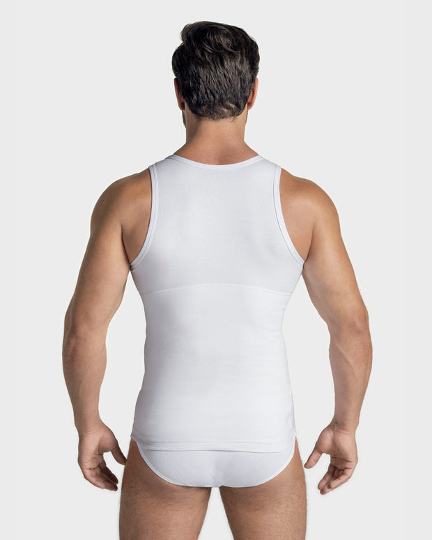 Camiseta de compresión moderada en abdomen y zona lumbar en algodón elástico#color_000-blanco