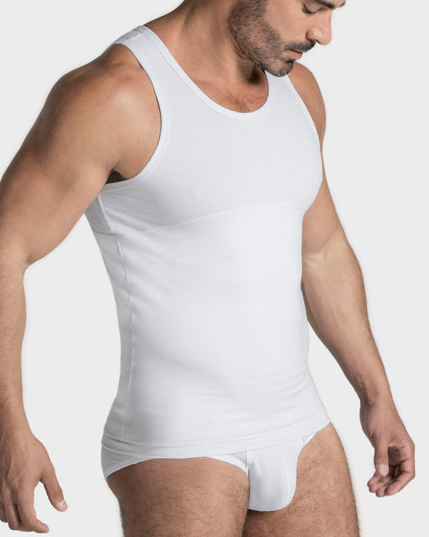 Paquete x 3 camisetas con compresión moderada en abdomen y zona lumbar en algodón elástico#color_000-blanco