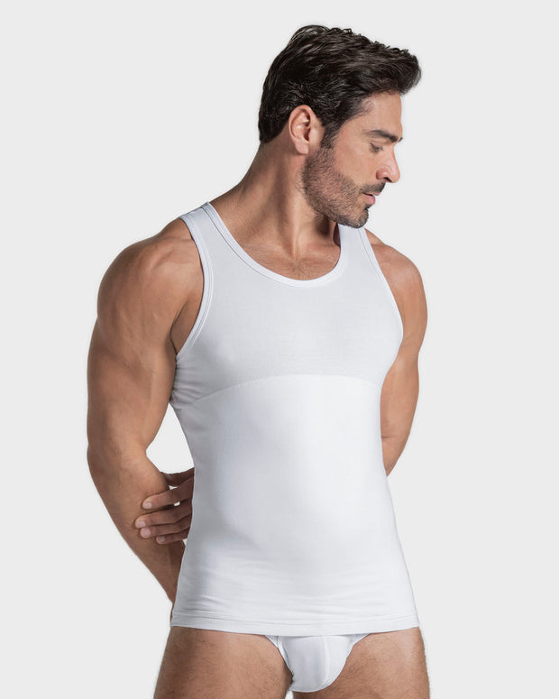 Paquete x 3 camisetas con compresión moderada en abdomen y zona lumbar en algodón elástico#color_000-blanco