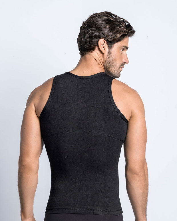 Camiseta de compresión moderada en abdomen y zona lumbar en algodón elástico#color_700-negro