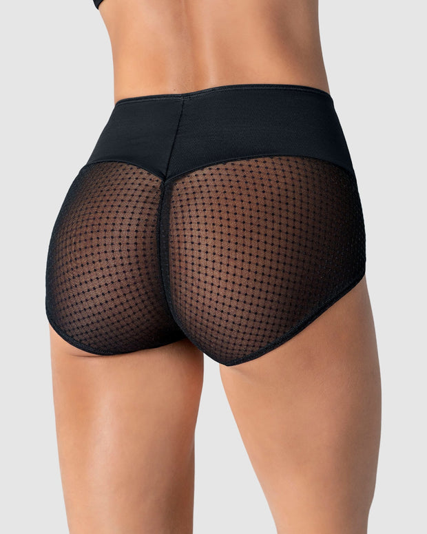 Braga clásica de control fuerte en abdomen, glúteos en tul#color_700-negro