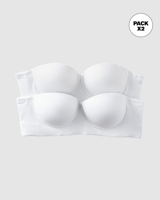 Paquete x 2 sujetadores sin tirantes Bustier 360° de perfección#color_000-blanco