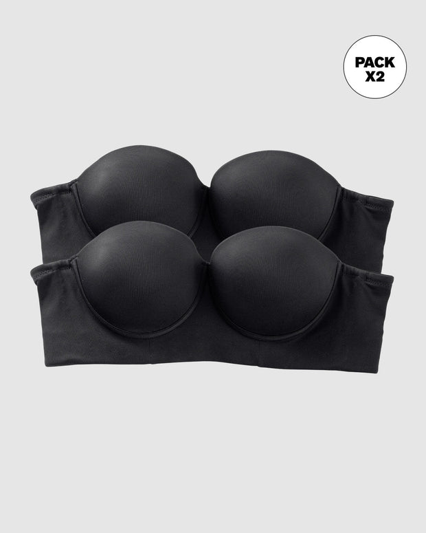 Paquete x 2 sujetadores sin tirantes Bustier 360° de perfección#color_700-negro