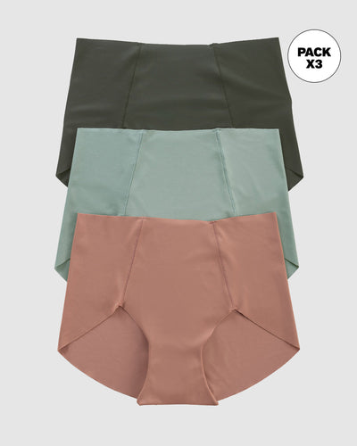 Paquete de 3 bragas en tela ultrafina#color_s30-verde-oscuro-terracota-verde-azul