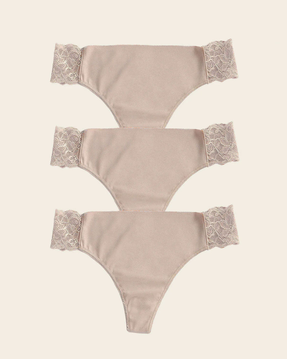 Paquete x 3 tangas invisibles con toques de encaje en laterales