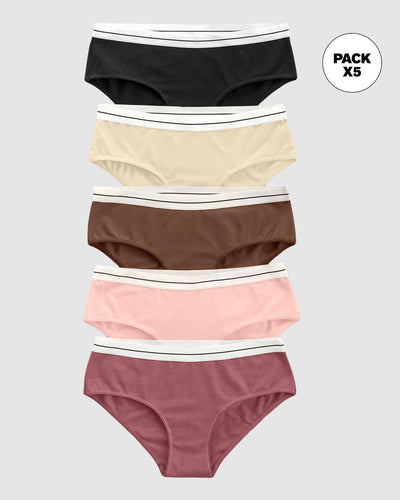 Paquete x 5 bragas estilo culotte#color_s16-rosa-vino-habano-negro-marfil