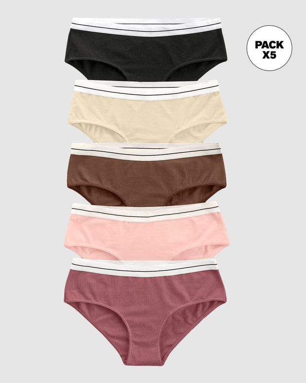 Paquete x 5 bragas estilo culotte#color_s16-rosa-vino-habano-negro-marfil