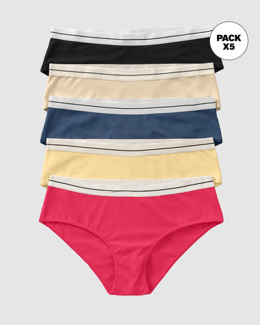 Paquete x 5 bragas estilo culotte#color_s17-negro-marfil-amarillo-azul-coral