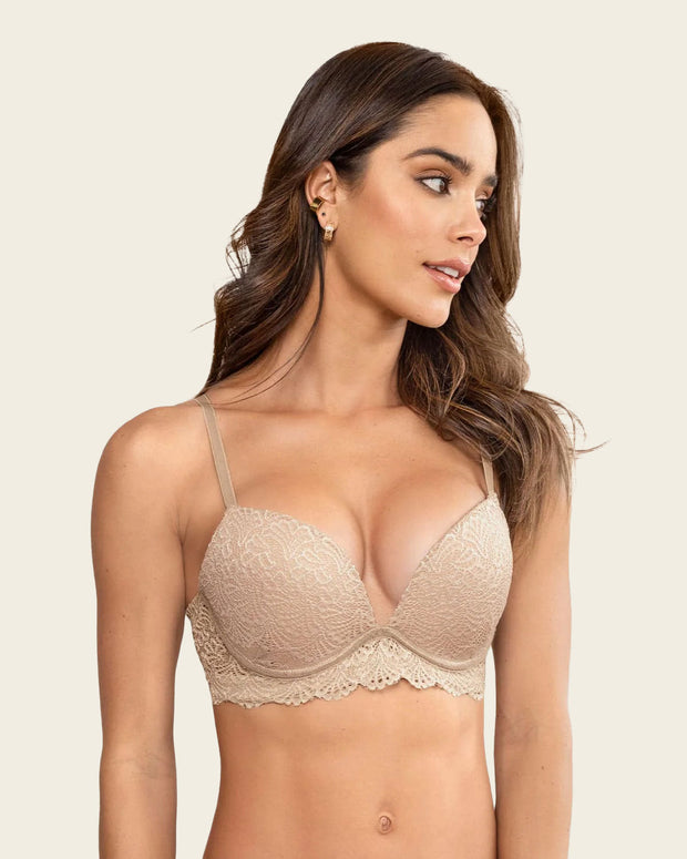 Sujetador doble push up escote profundo elaborado en encaje#color_802-habano-claro